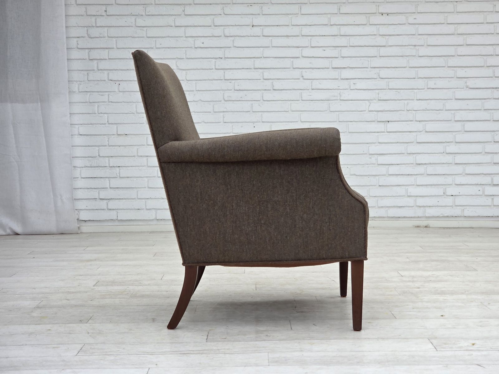 photo for sale 1960s, Danish Armchair, Furniture Wool, Ash Wood Legs.