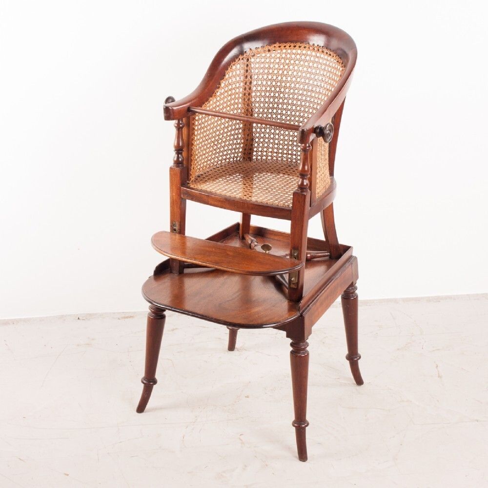 19thc Child's Caned Mahogany Tub Highchair
