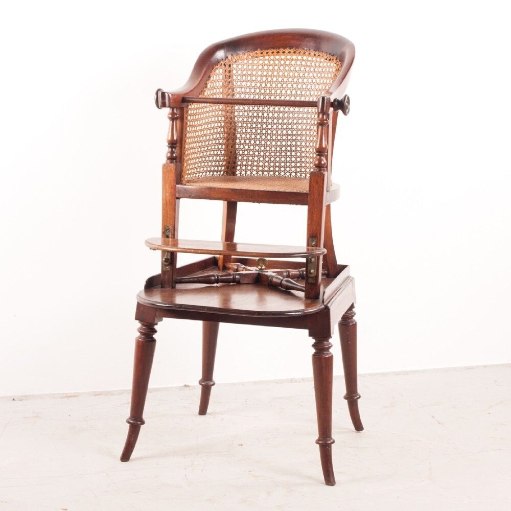 19thc Child's Caned Mahogany Tub Highchair photo furniture
