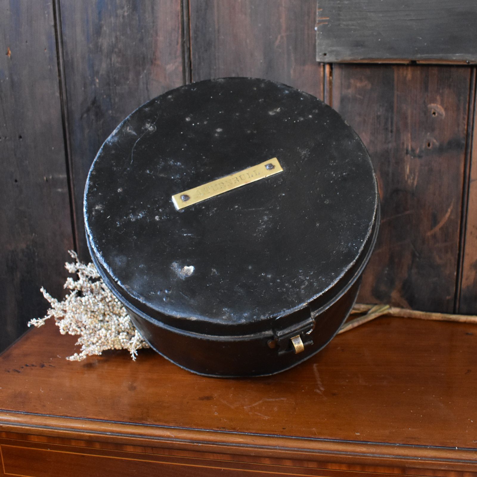 Antique 1912 A Turnbull Military Army Bulpit & Son Japanned Metal Travel Hat Tin photo vintage