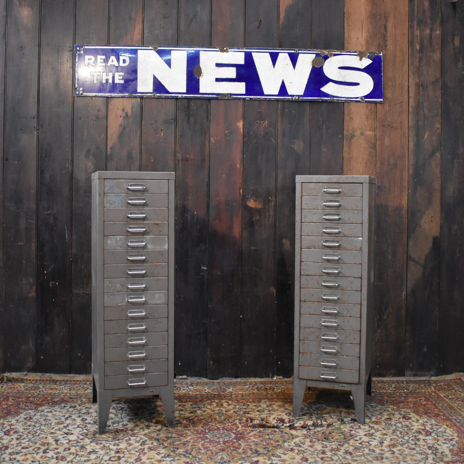 photo for sale Vintage Stor All Steel Industrial Metal Filing Cabinet Bank Of Drawers