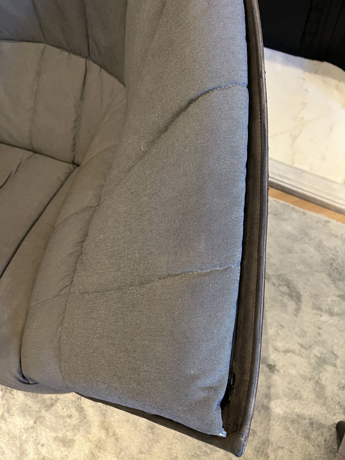 Ligne Roset Moël Armchair By Inga Sempé – Grey Fabric & Leather With 2 Cushions photo buy