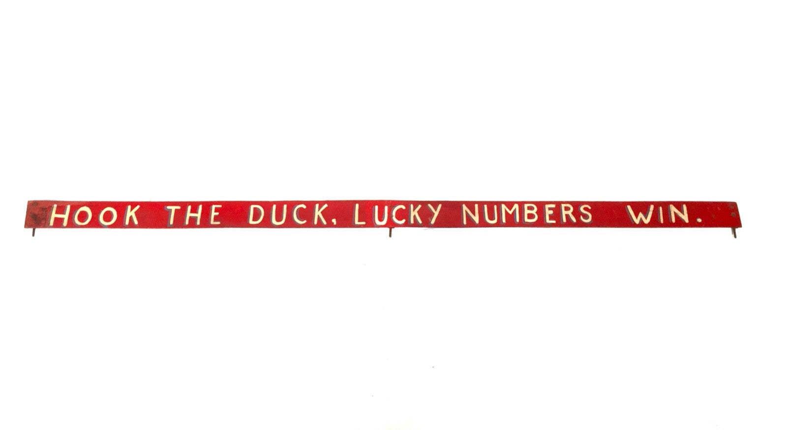 Antique Salvaged Mid 20th Century Fairground Hook A Duck Stall Painted Sign photo for sale