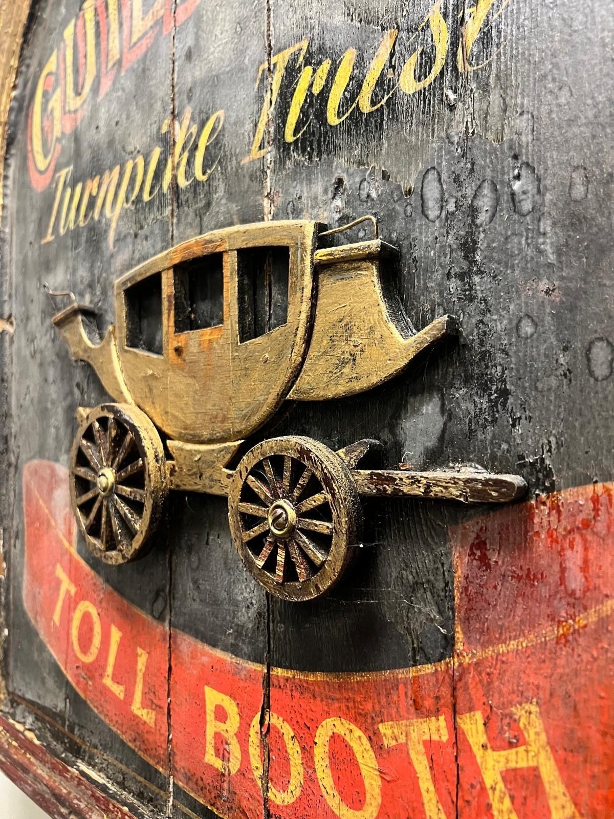 Early 20th Century Wooden Turnpike Trust Sign – Guildford Toll Booth – Carved Stagecoach” photo furniture