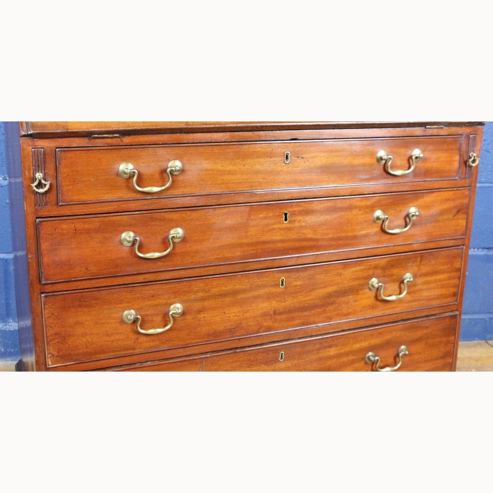 A Georgian Mahogany Fall Front Bureau With Fitted Interior Raised On Bracket Feet photo Furniture