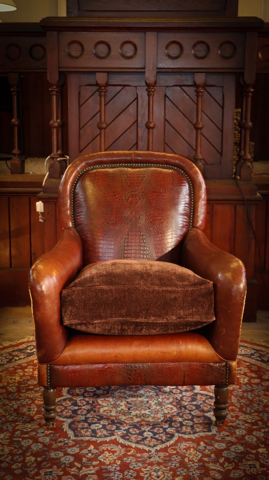 Stunning Tetrad Crocodile Back Leather Armchair Cigar Club Whisky Tan Brown 🚚 photo 1599.0