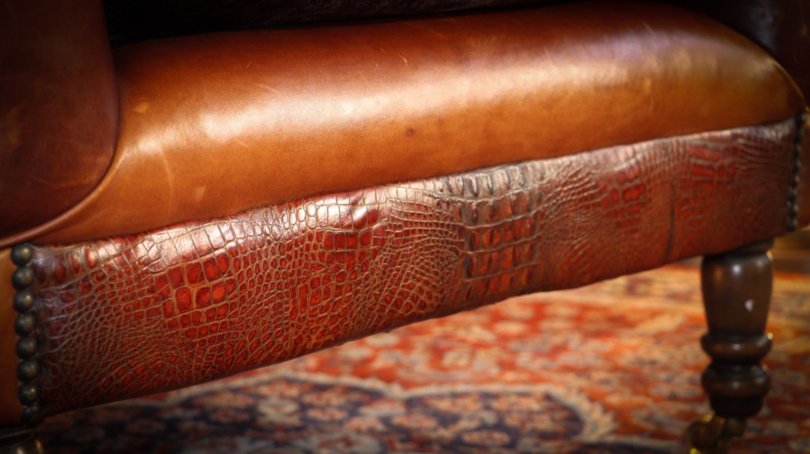 photo furniture Stunning Tetrad Crocodile Back Leather Armchair Cigar Club Whisky Tan Brown 🚚
