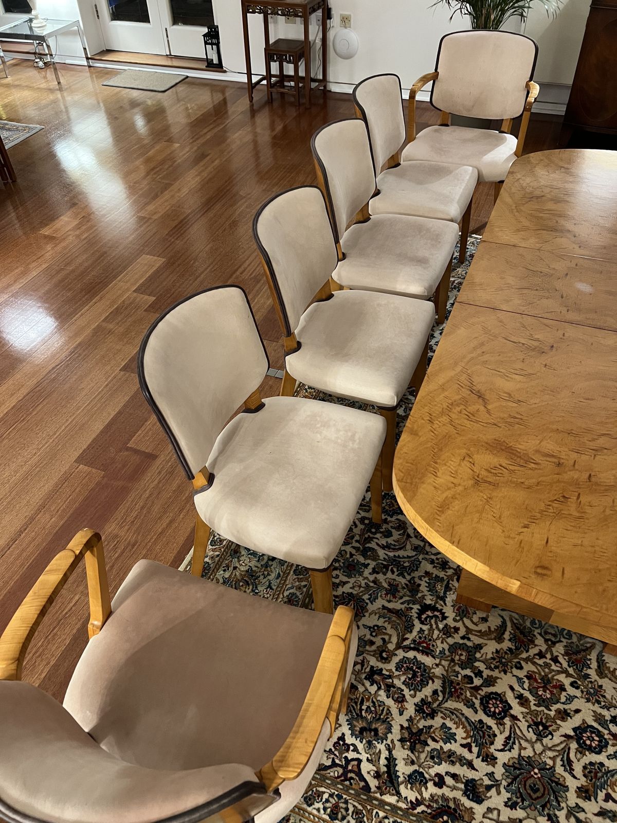 photo for sale 4 6 Seat Dining Table And Chairs   Art Deco, English, Satinwood