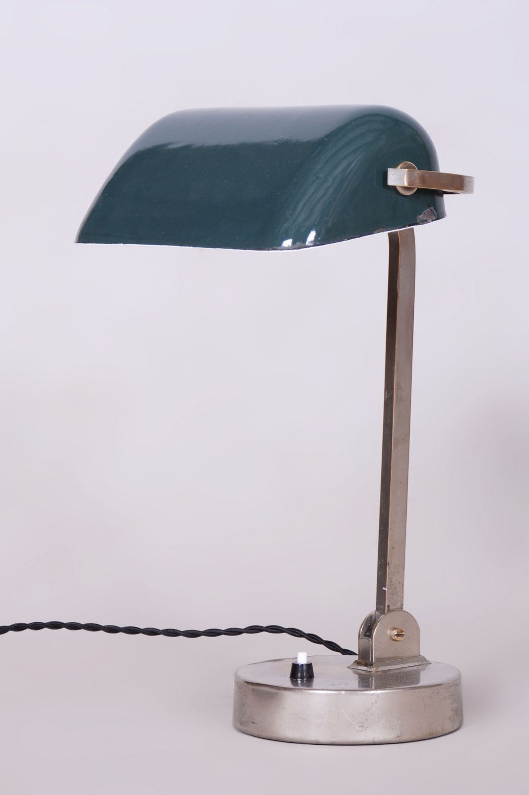 Restored Bauhaus Table Lamp, Nickel, Steel, Glass, Rewired, Czech, 1930s photo for sale