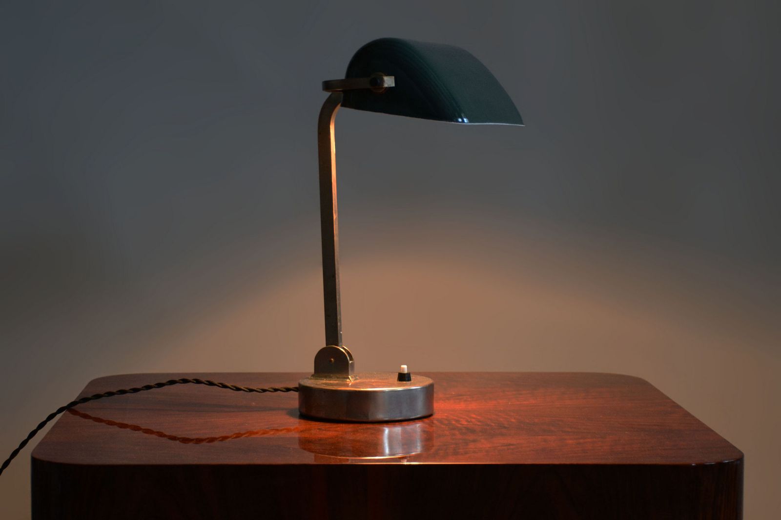 Restored Bauhaus Table Lamp, Nickel, Steel, Glass, Rewired, Czech, 1930s photo buy