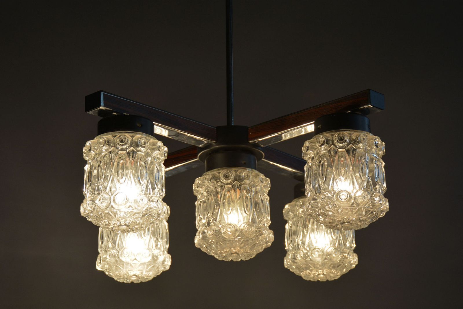 photo furniture Restored Mid Century Chandelier, By Kamenický šenov, Chrome, Glass, Czech, 1960s