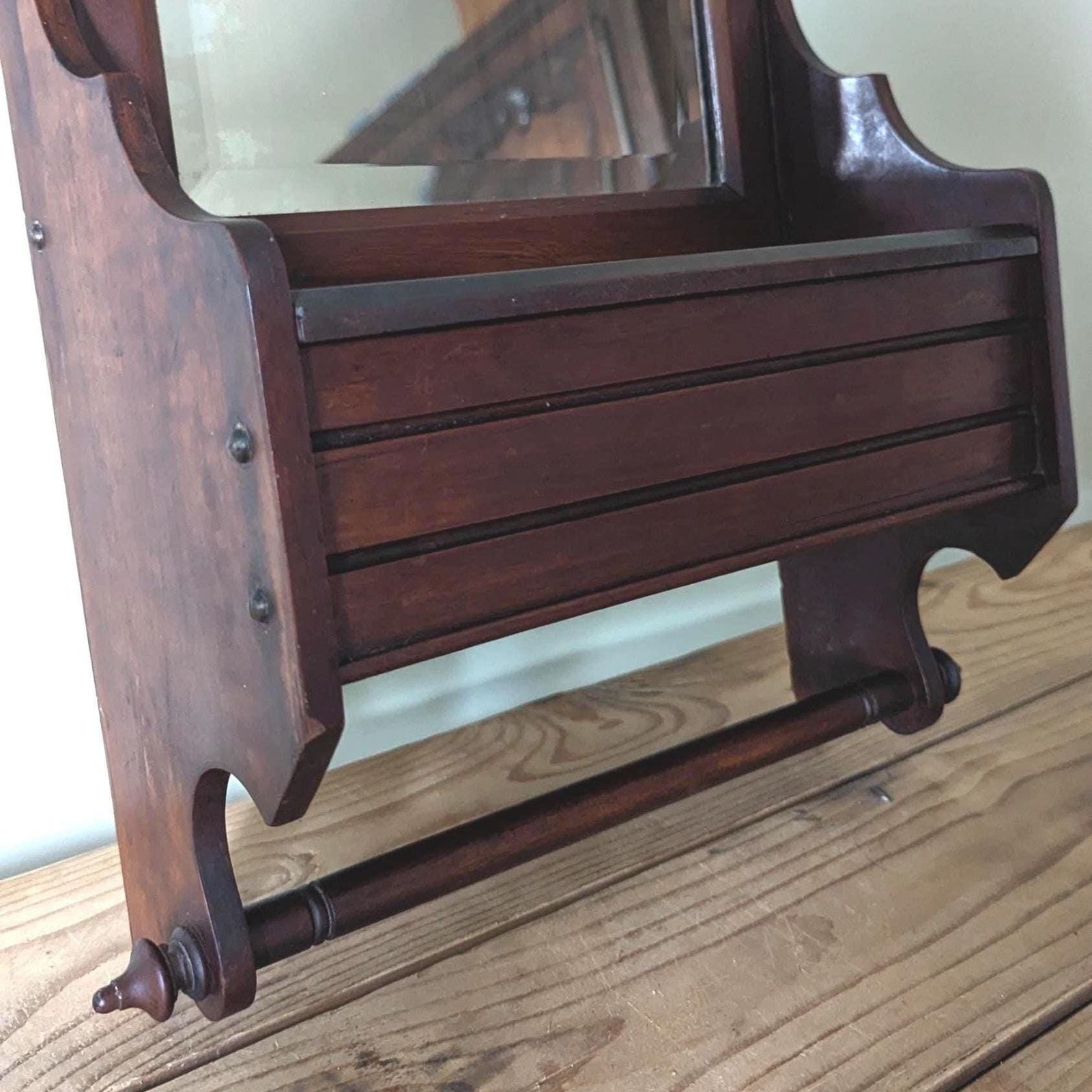 An Antique English Oak Wall Mirror With Shelf And Hanging Rail Bathroom Mirror C1900. photo buy
