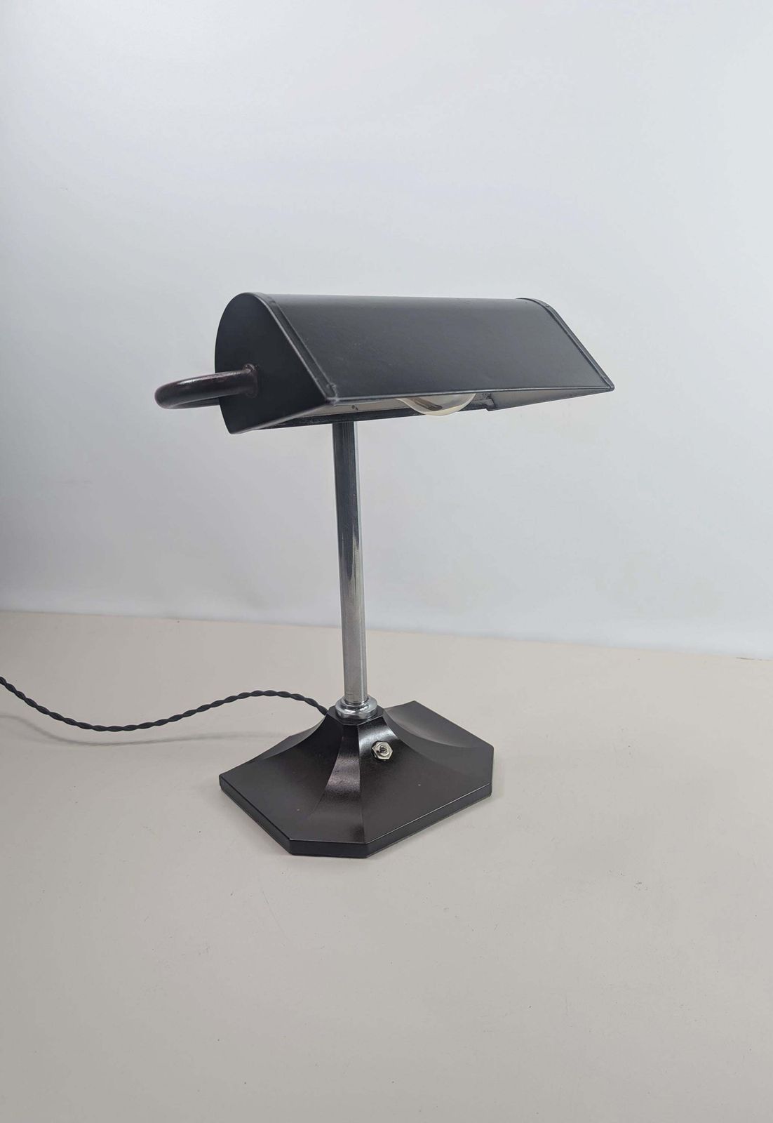 Vintage Banker's Desk Lamp With Bakelite Base, 1930s. photo for sale