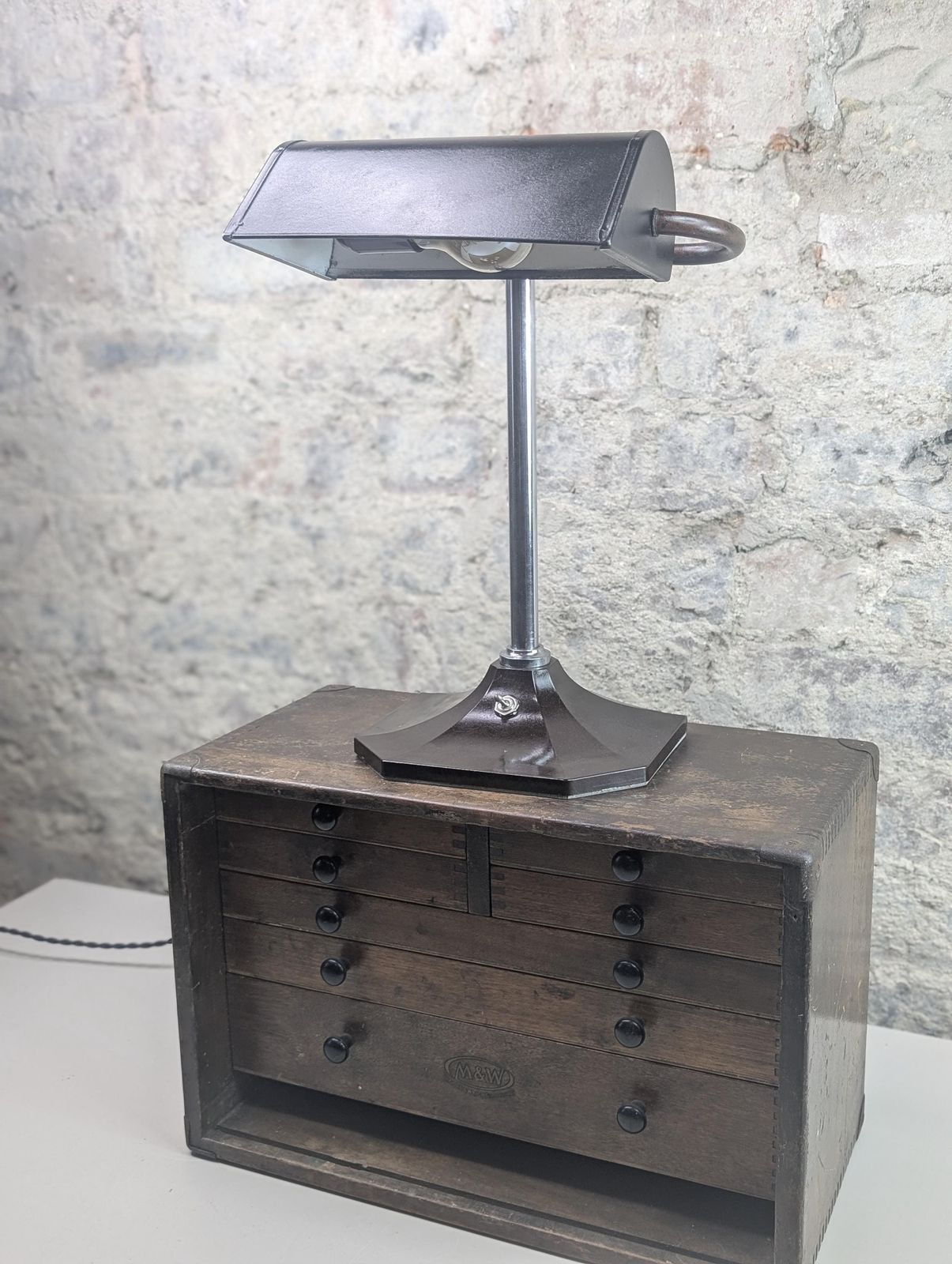 photo furniture Vintage Banker's Desk Lamp With Bakelite Base, 1930s.