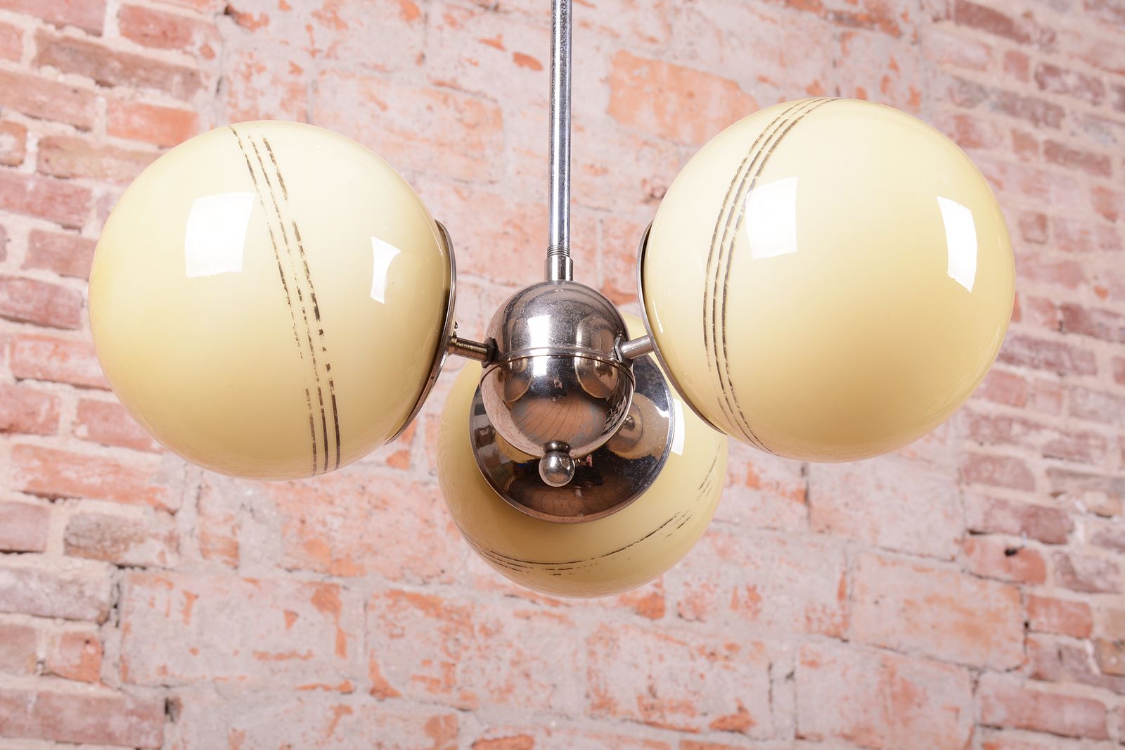 Restored Art Deco Chandelier, Chrome Plated Steel, Marble Glass, Czech, 1930s photo for sale
