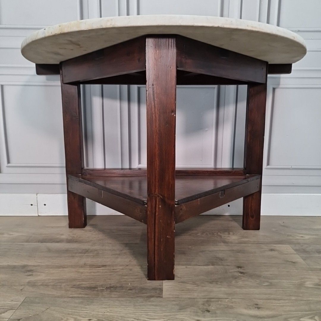 Antique Victorian Style Table Wood & Marble Top Wash Stand Console Demi Lune photo vinterior