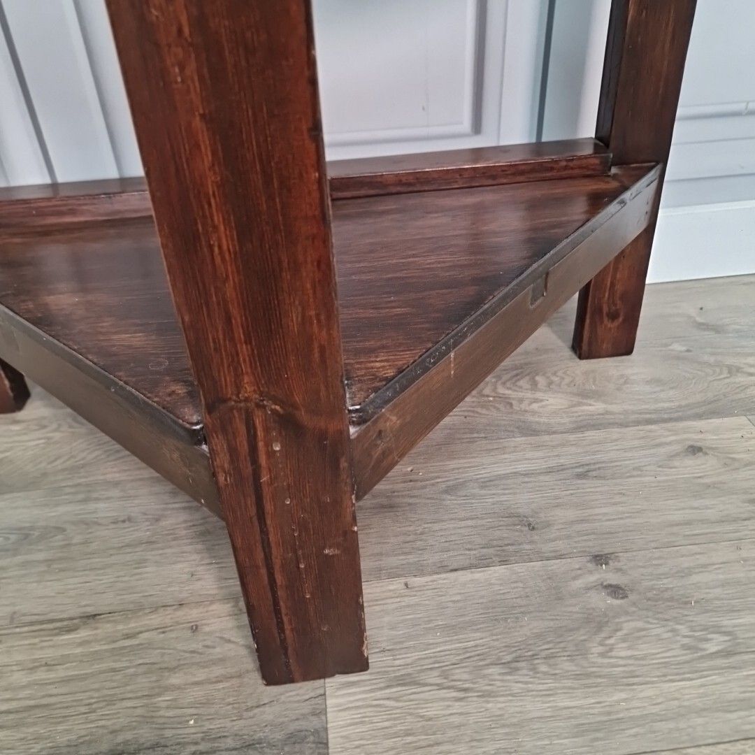 Antique Victorian Style Table Wood & Marble Top Wash Stand Console Demi Lune photo vintage