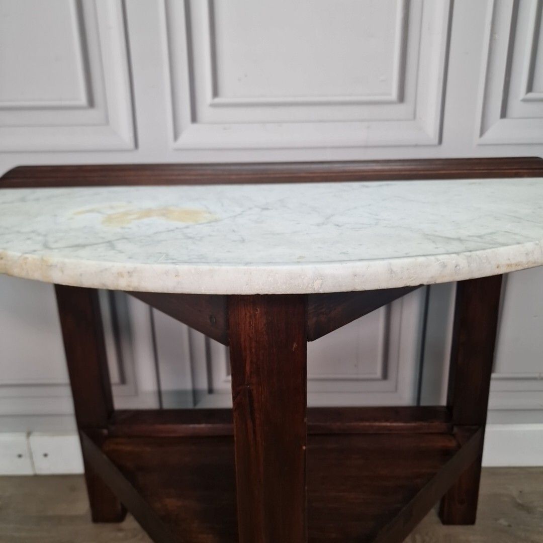 Furniture Antique Victorian Style Table Wood & Marble Top Wash Stand Console Demi Lune photo