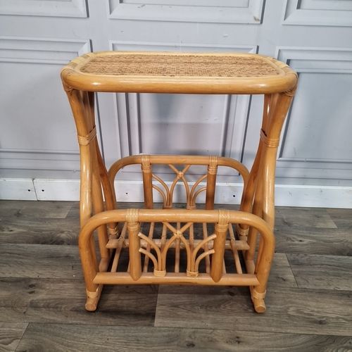 Retro Bamboo Magazine Rack Vintage Mid Century Cane Rattan Side Table Paper photo for sale