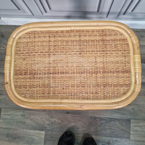 Retro Bamboo Magazine Rack Vintage Mid Century Cane Rattan Side Table Paper photo vinterior