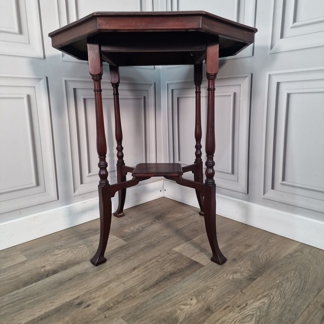 Antique Side Table Wooden Arts & Crafts Octagonal 2 Tier Hardwood Window Wine photo Furniture