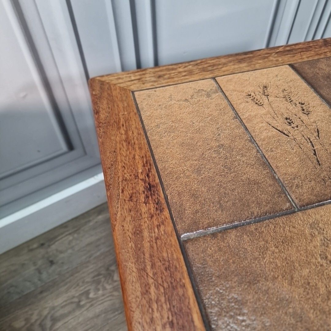 230.0 Retro Pair Side Tables 2 Small Mid Century Teak Tiled Wooden Coffee Bedside photo