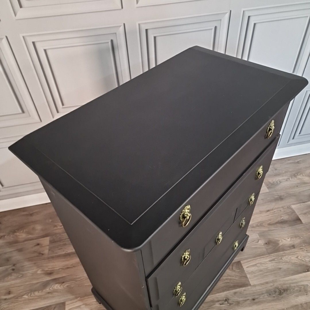 Vintage Tallboy Chest Of 7 Drawers  Stag Minstrel  Mid Century Painted Retro photo for sale