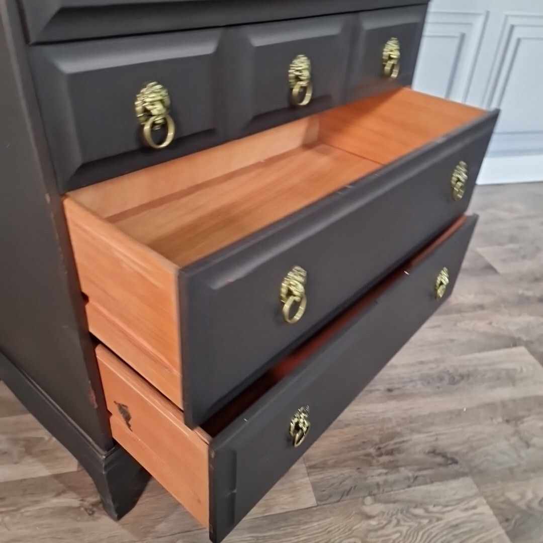 Furniture Vintage Tallboy Chest Of 7 Drawers  Stag Minstrel  Mid Century Painted Retro photo