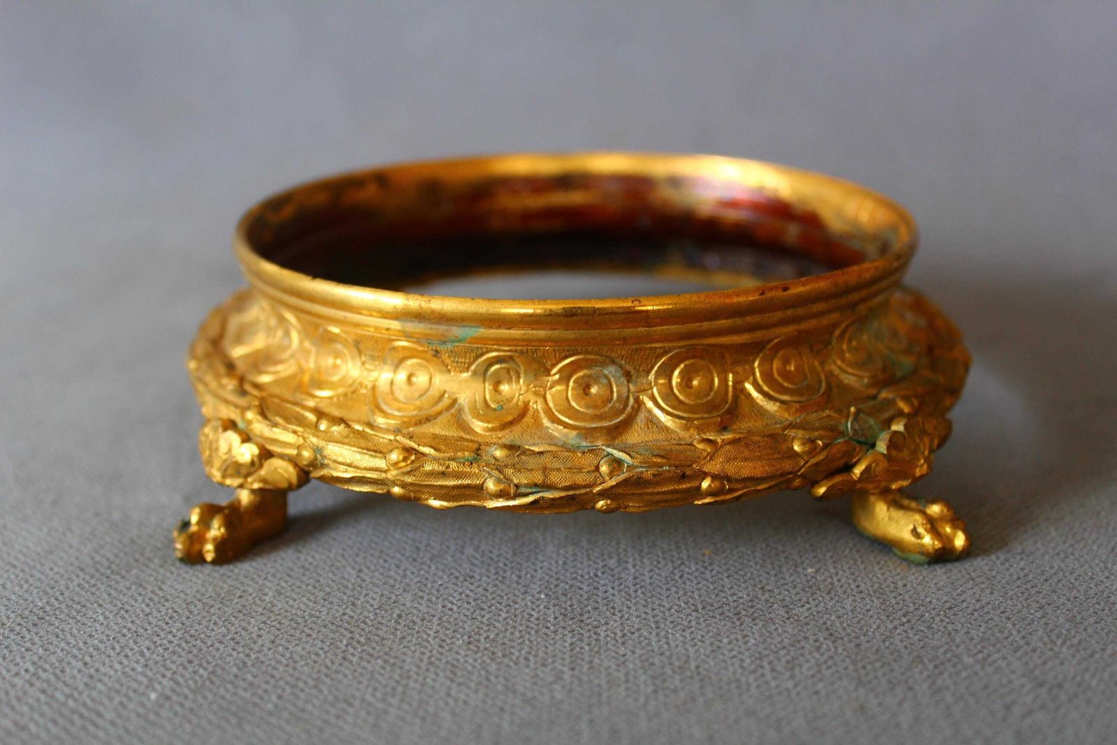 Antique Gilted Bronze Circular French Stand, Trivet, Large Coaster, Plant Stand, Ornate, Paw Feet, 19th Century, Louis XVI Style, photo 62.0
