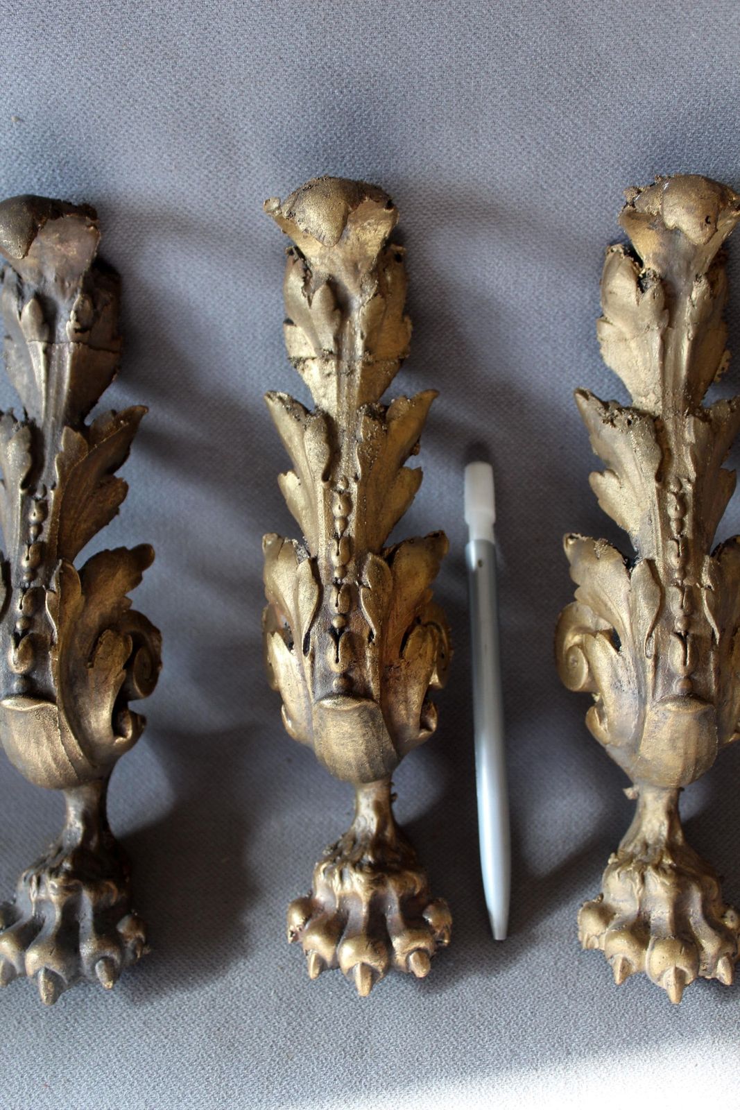 Set Of 3 Large Antique Bronze Lion Paw Furniture Legs, Tripod Table, Cabinet, Regency Empire French, Replacement Parts, Salvaged Restoration photo Home Decor