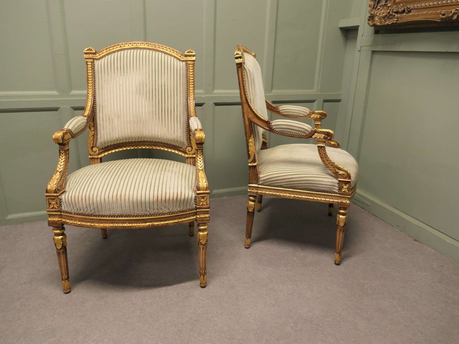 A Pair Of French Regency Style Open Arm Chairs photo furniture