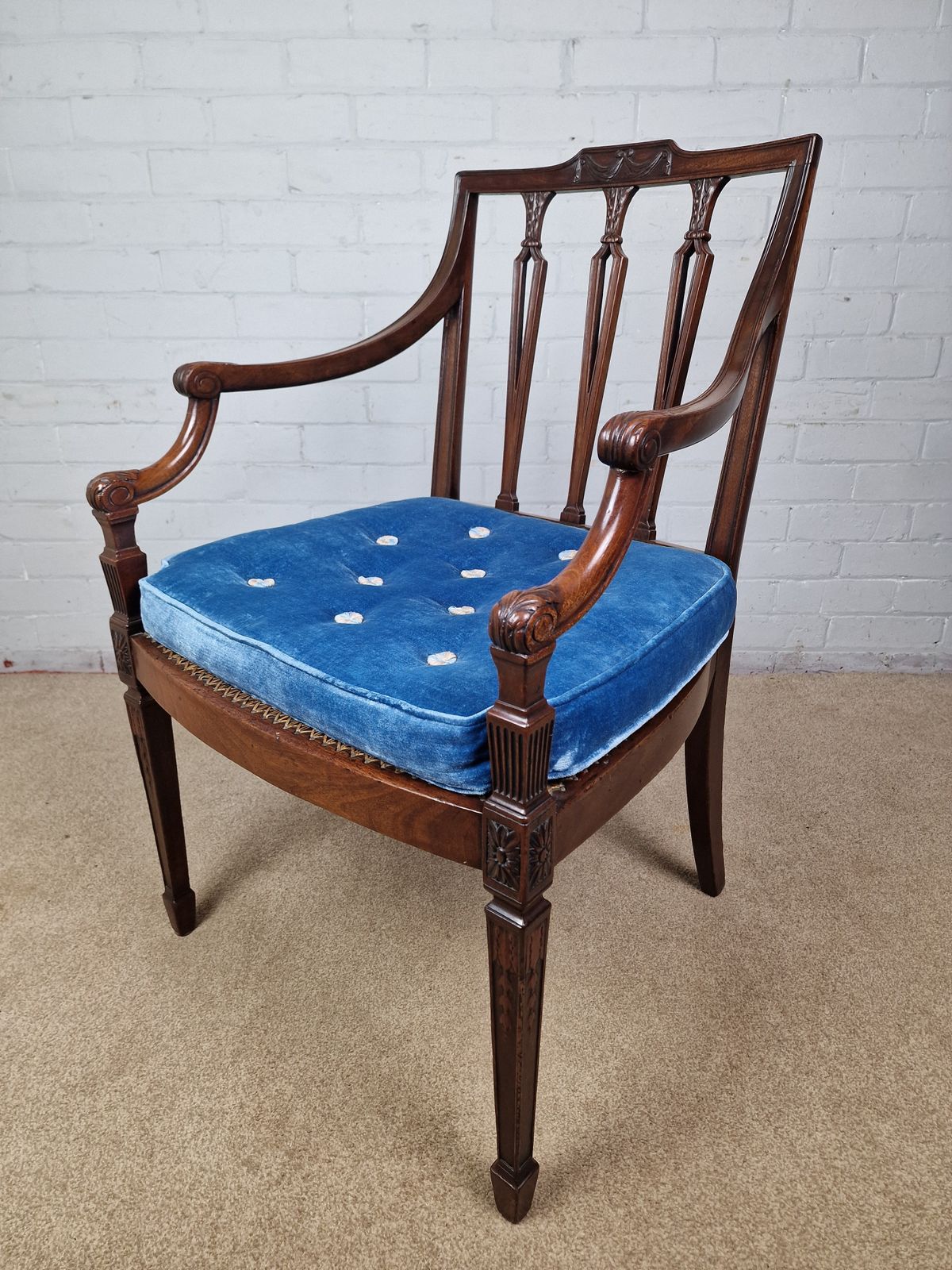 Georgian Mahogany Open Armchair   Sheraton Period C.1795 photo for sale