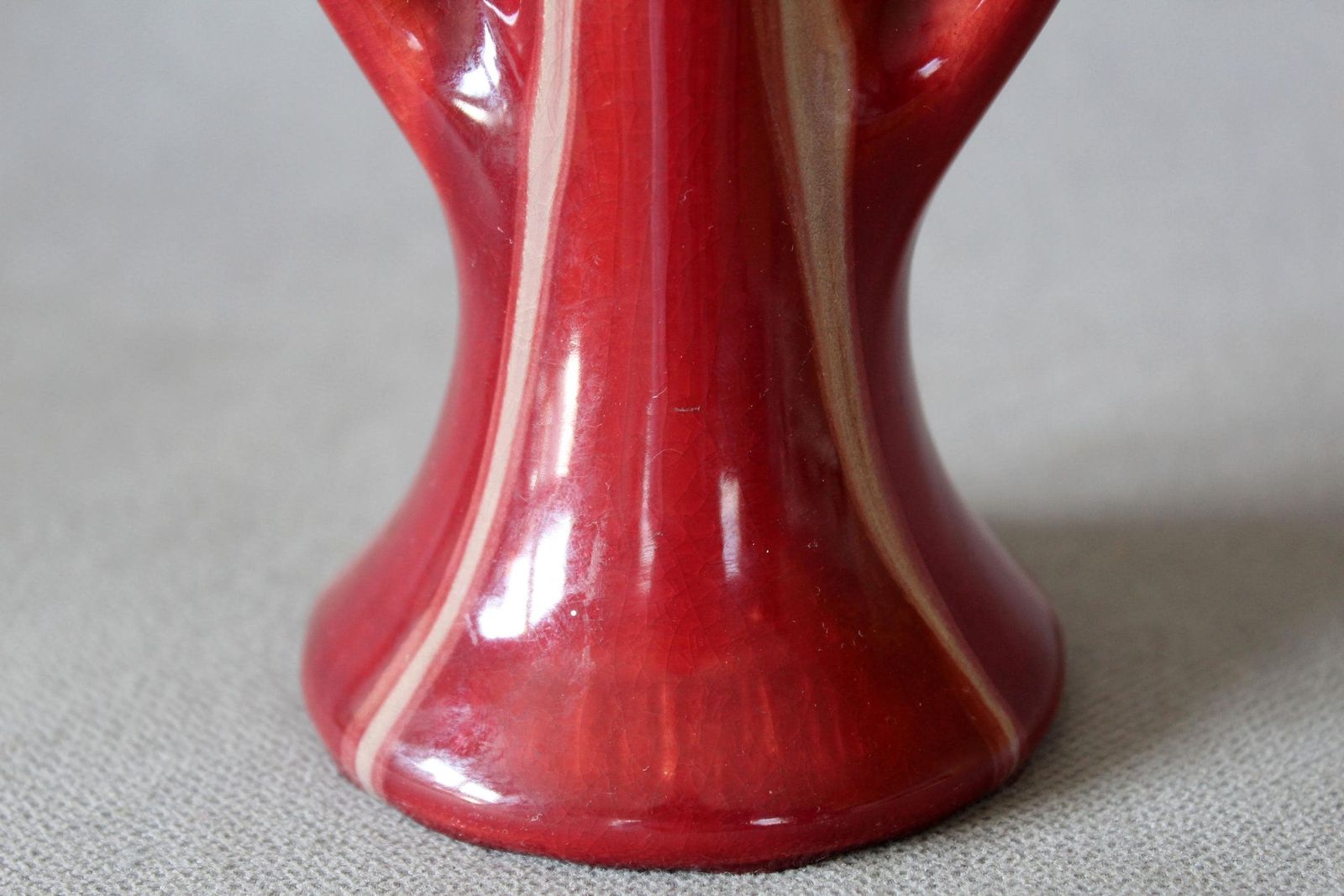 Art Deco 1920s Ceramic Vase, Faiencerie De Thulin Belgium, Drip Glaze, Studio Art, Dark Red Bordeau, Bud Vase, Twin Handle photo vintage