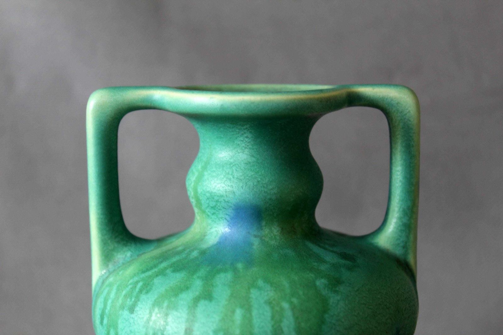 Art Deco Ceramic Vase, Faiencerie De Thulin Belgium, Drip Glaze, Studio Art, Turquoise, Bud Vase, Greek Urn Shape photo buy