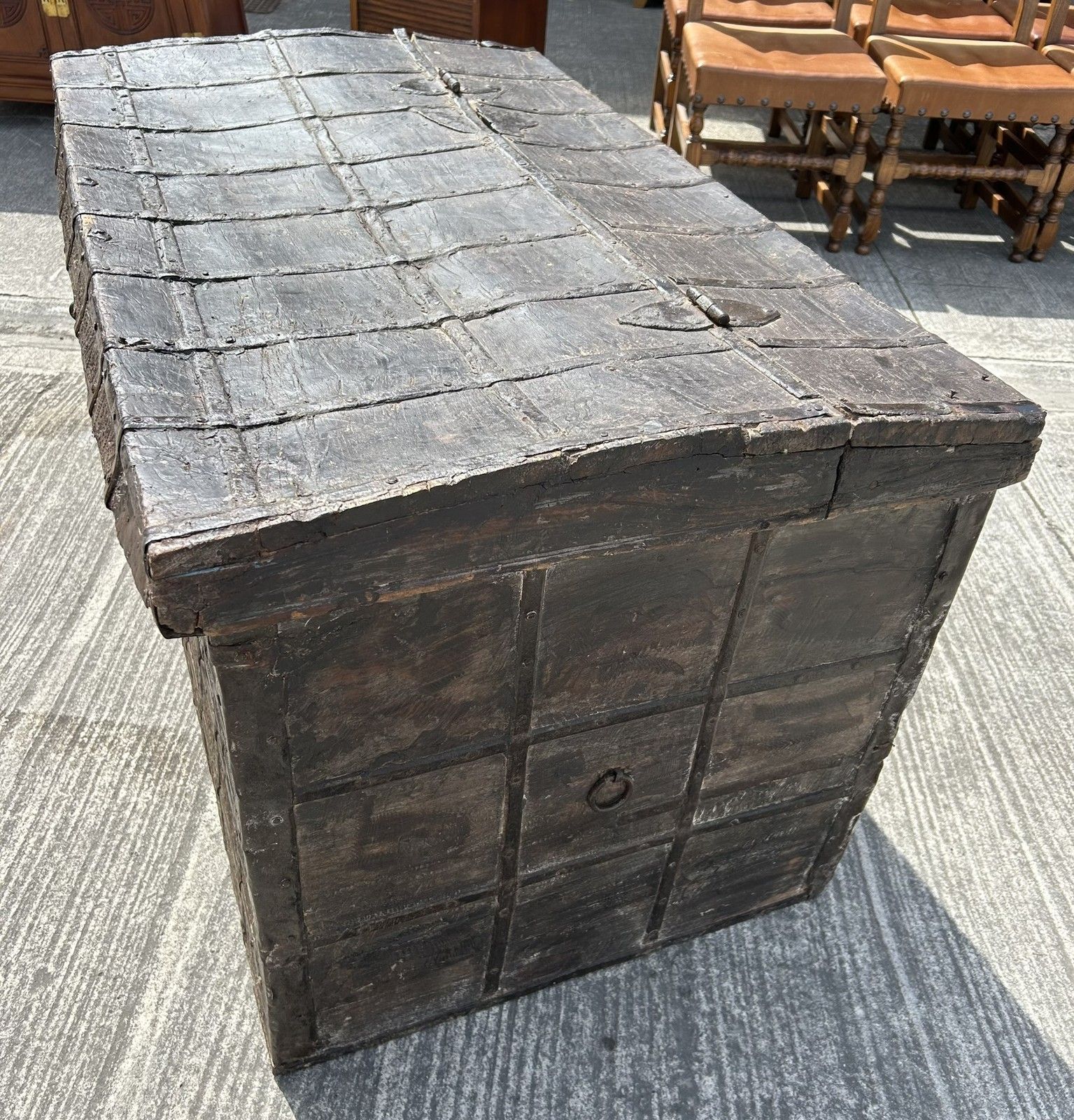 Antique 17th/18th Century Continental Metal Banded Large Chest Or Storage Trunk photo buy