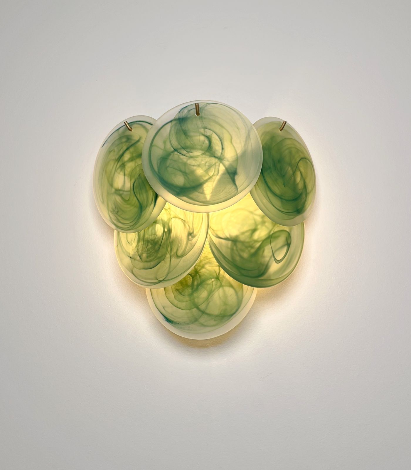 photo for sale Pair Of Glass Wall Sconces   6 Acid Etched Alabaster Glass Discs