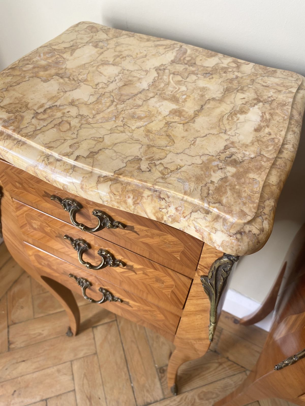 850.0 Pair Of French Louis XVI Bedside Tables With Marble Tops photo