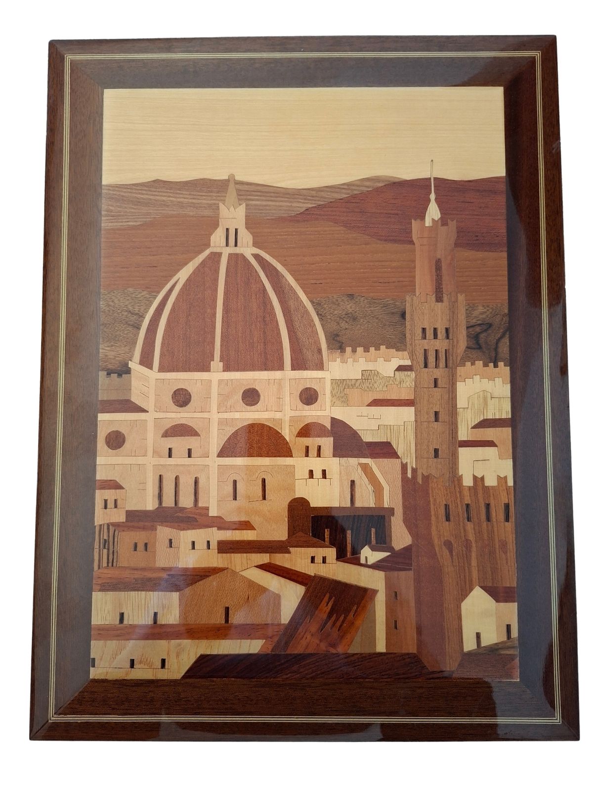 Quadro Intarsio Ligneo Artigianale Panorama Firenze (Cupola Brunelleschi) photo vinterior