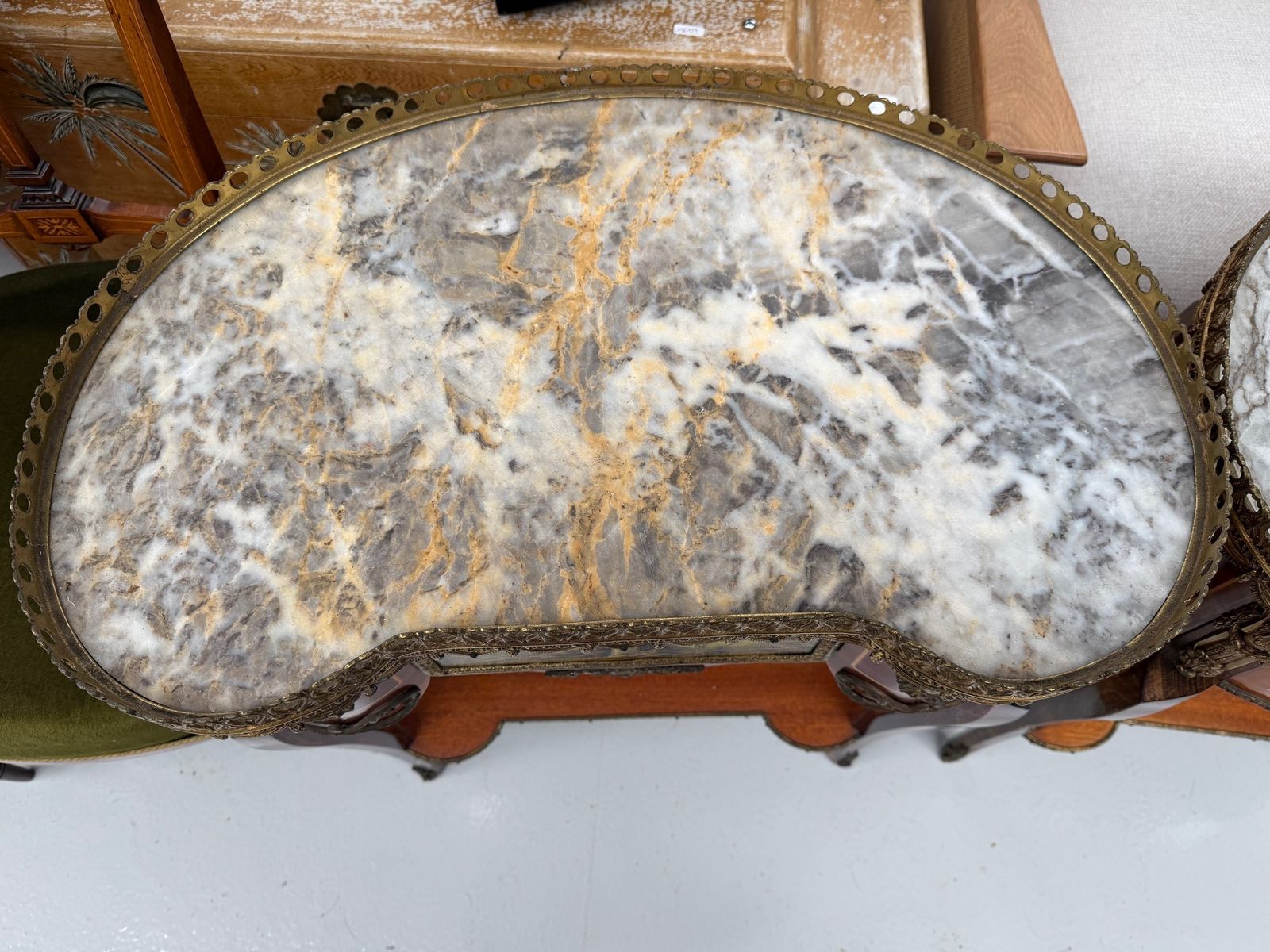 Pair Of French Marble Topped Kidney Shaped Side Tables photo for sale