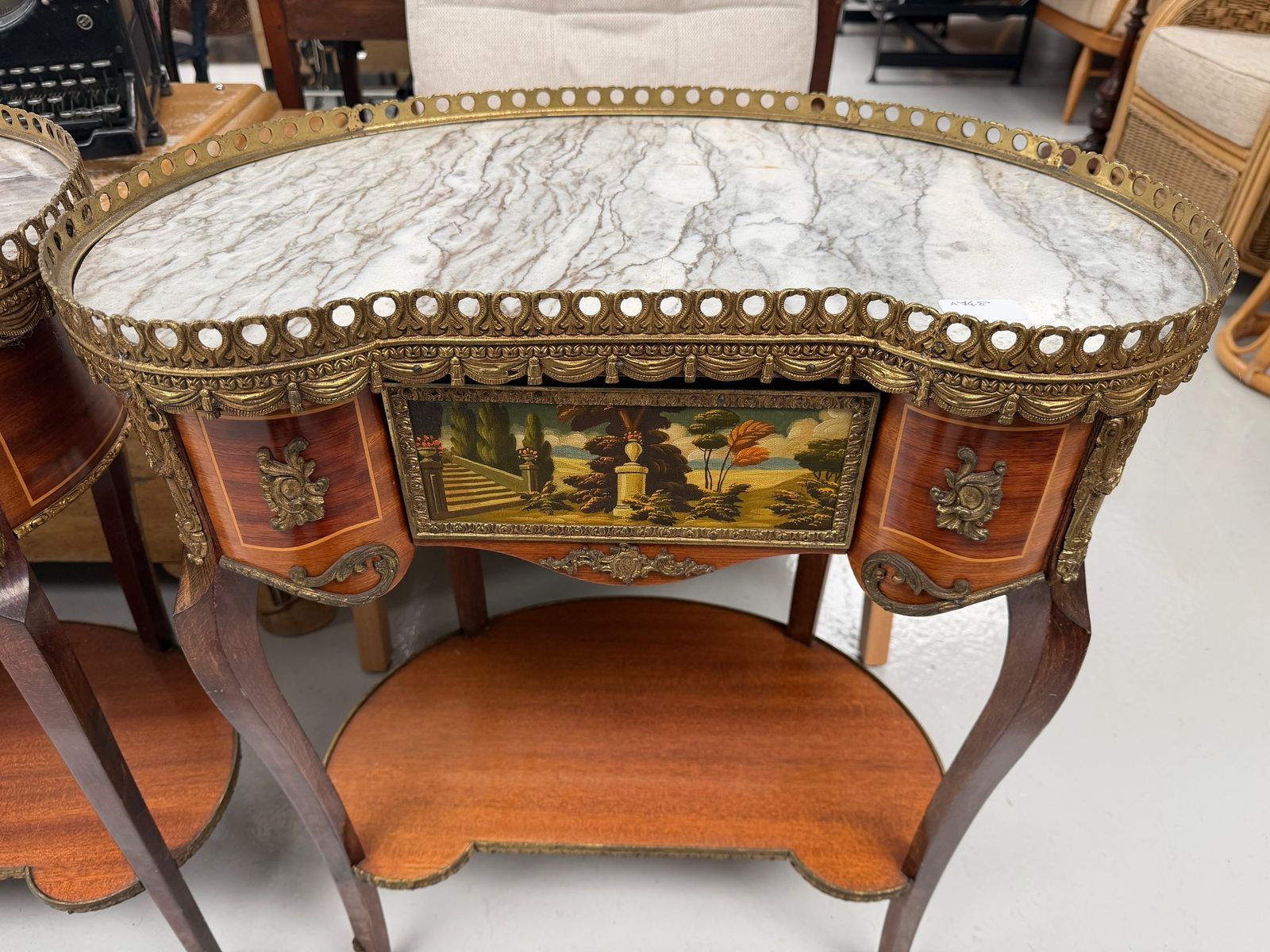 Pair Of French Marble Topped Kidney Shaped Side Tables photo 495.0