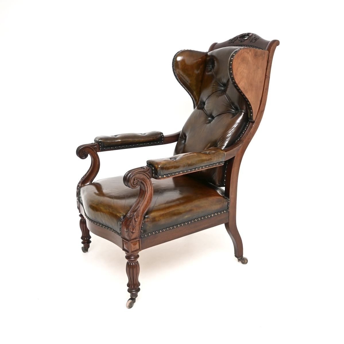 Antique William IV Leather And Walnut Wing Back Armchair photo furniture