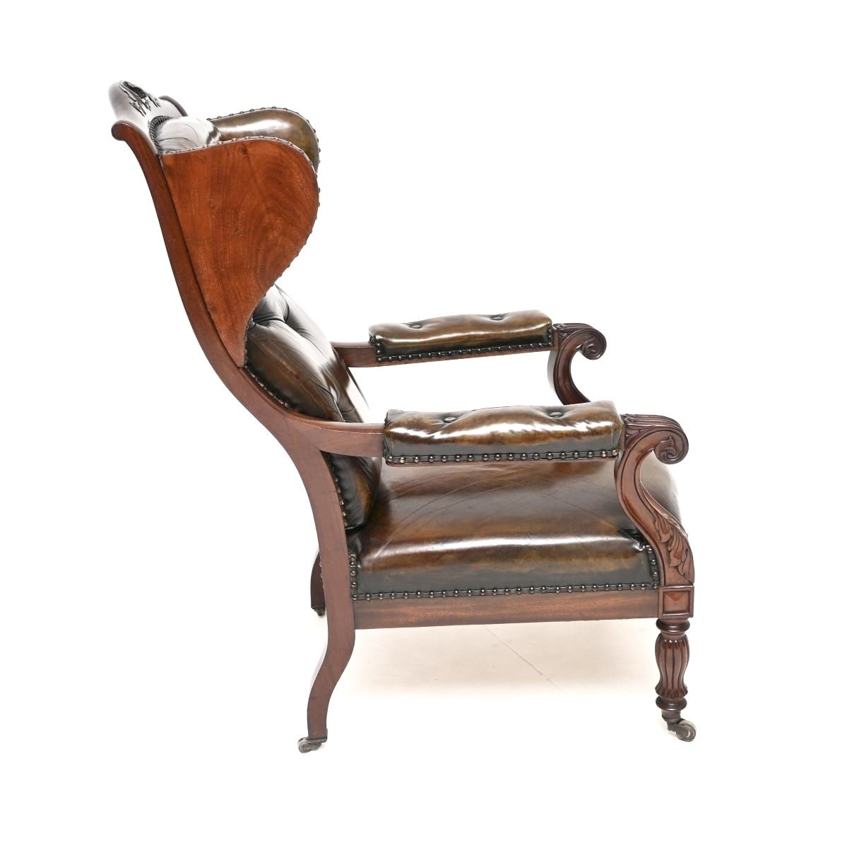 Antique William IV Leather And Walnut Wing Back Armchair photo for sale