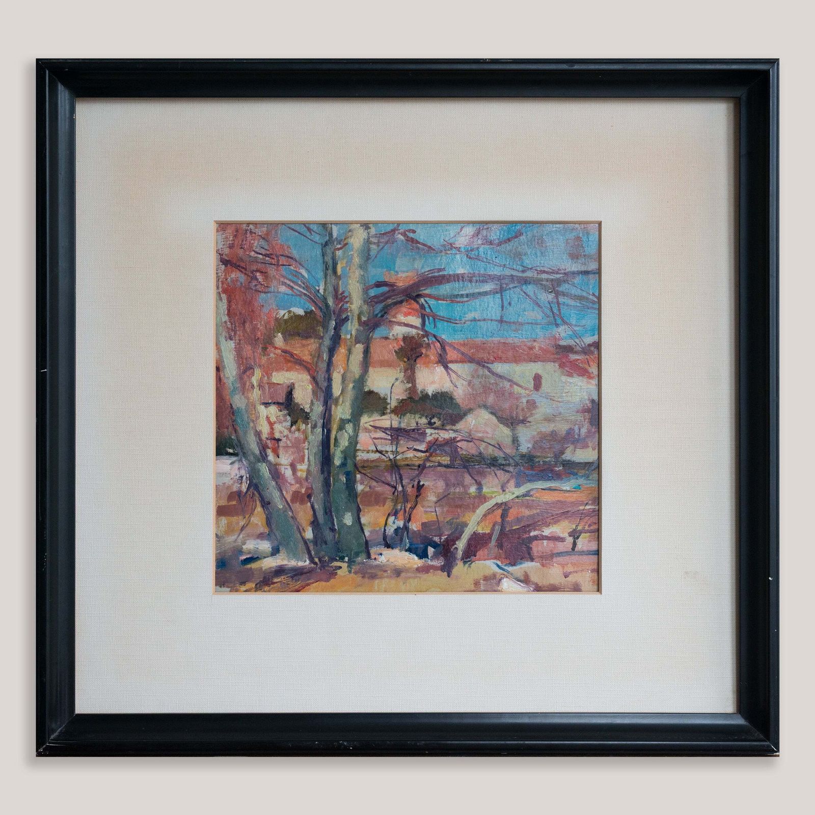 Landschapsstudie Met Inscriptie "Santiga" Op De Achterzijde – Olieverf En Mixed Media photo furniture