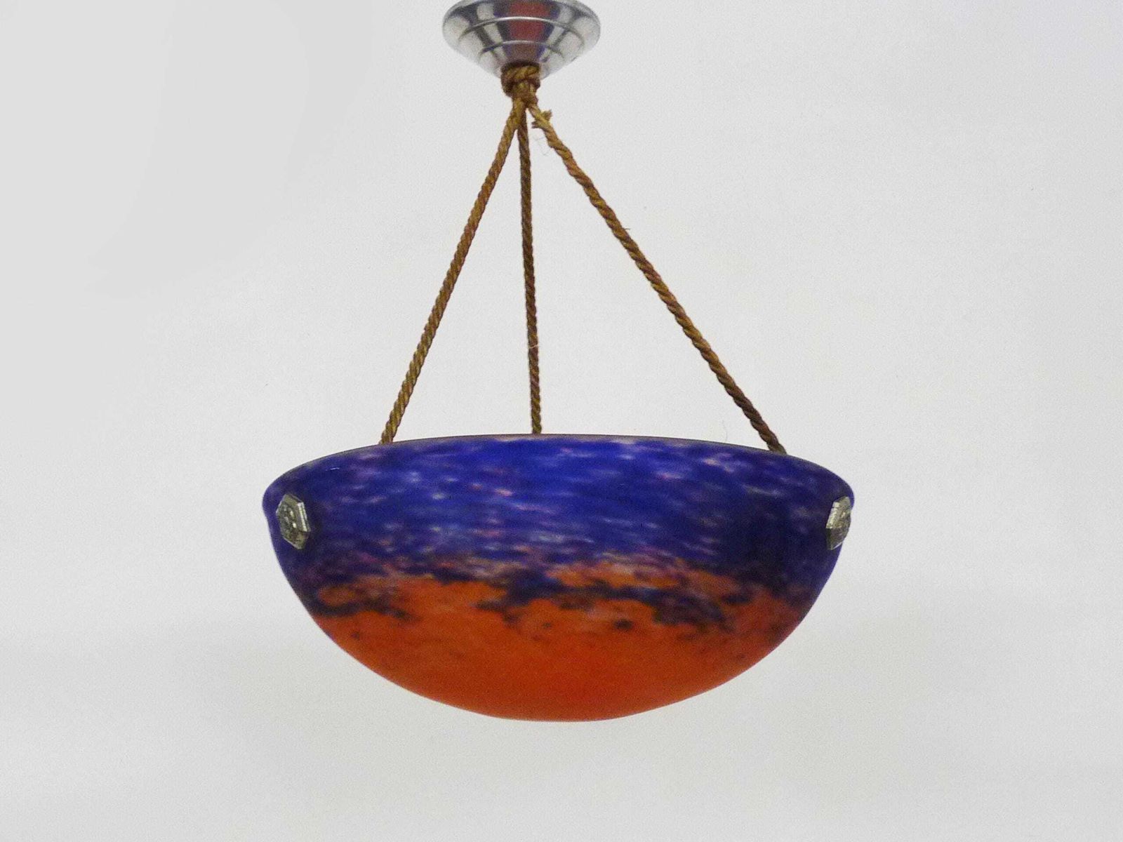 Art Deco 3 Light Pendant Light By Muller Frères Lunéville, In Pâte De Verre, With Geometric Decoration. photo 413.0