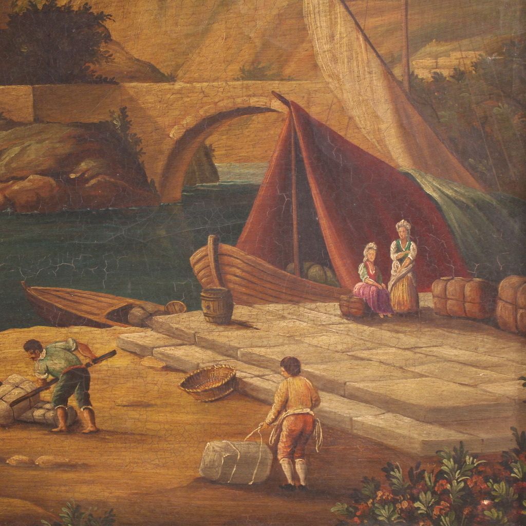 Art 20th Century Italian Painting Of A Harbor View photo
