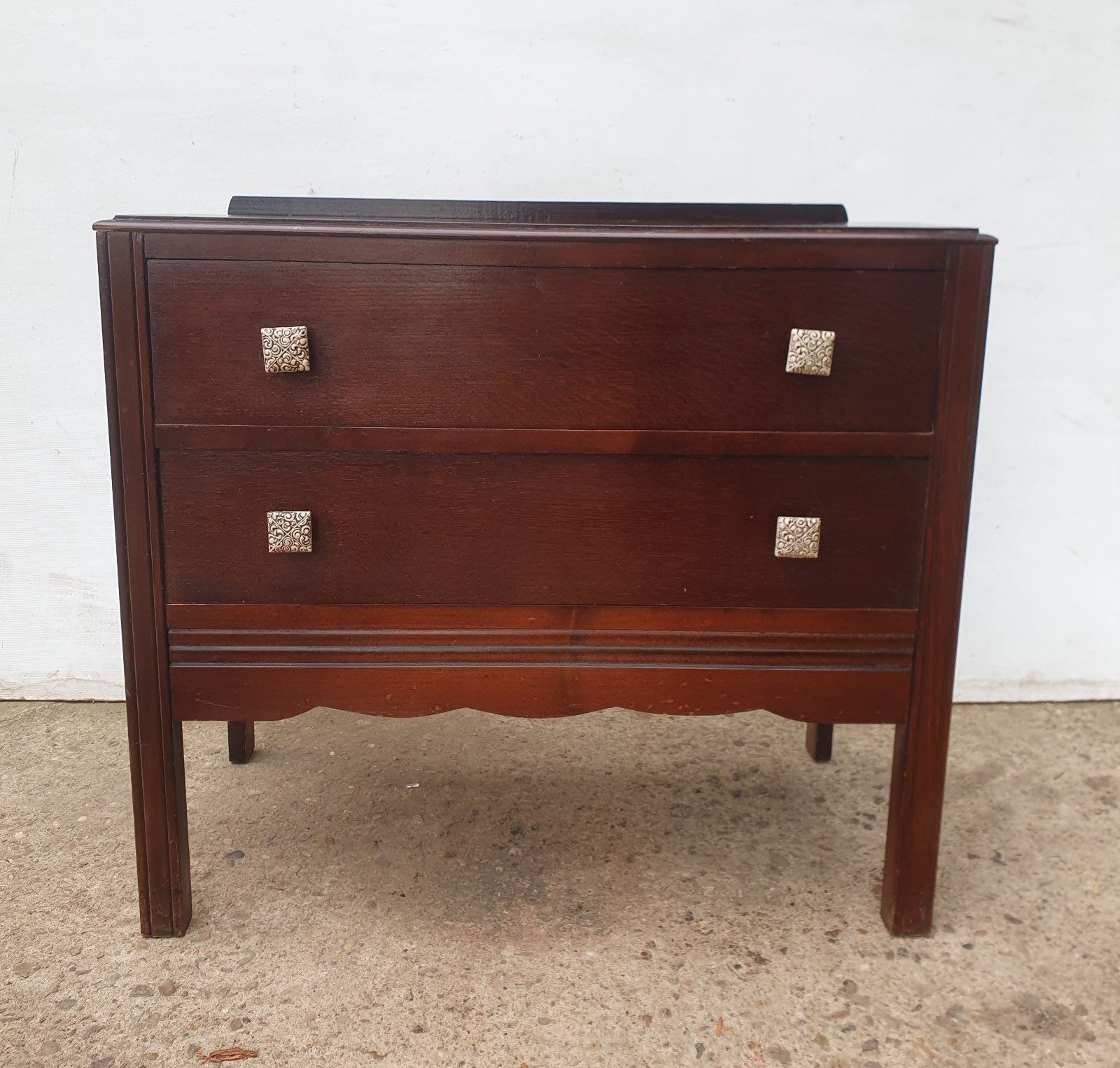 A Small Oak Art Deco Style Chest Of Drawers With Original Unusual Handles photo for sale