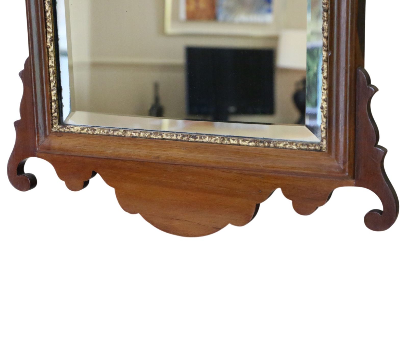 Antique C.1900 Georgian Revival Overmantle Wall Mirror – Fret Cut Gilt & Mahogany, Bevel Edged Glass photo 895.0