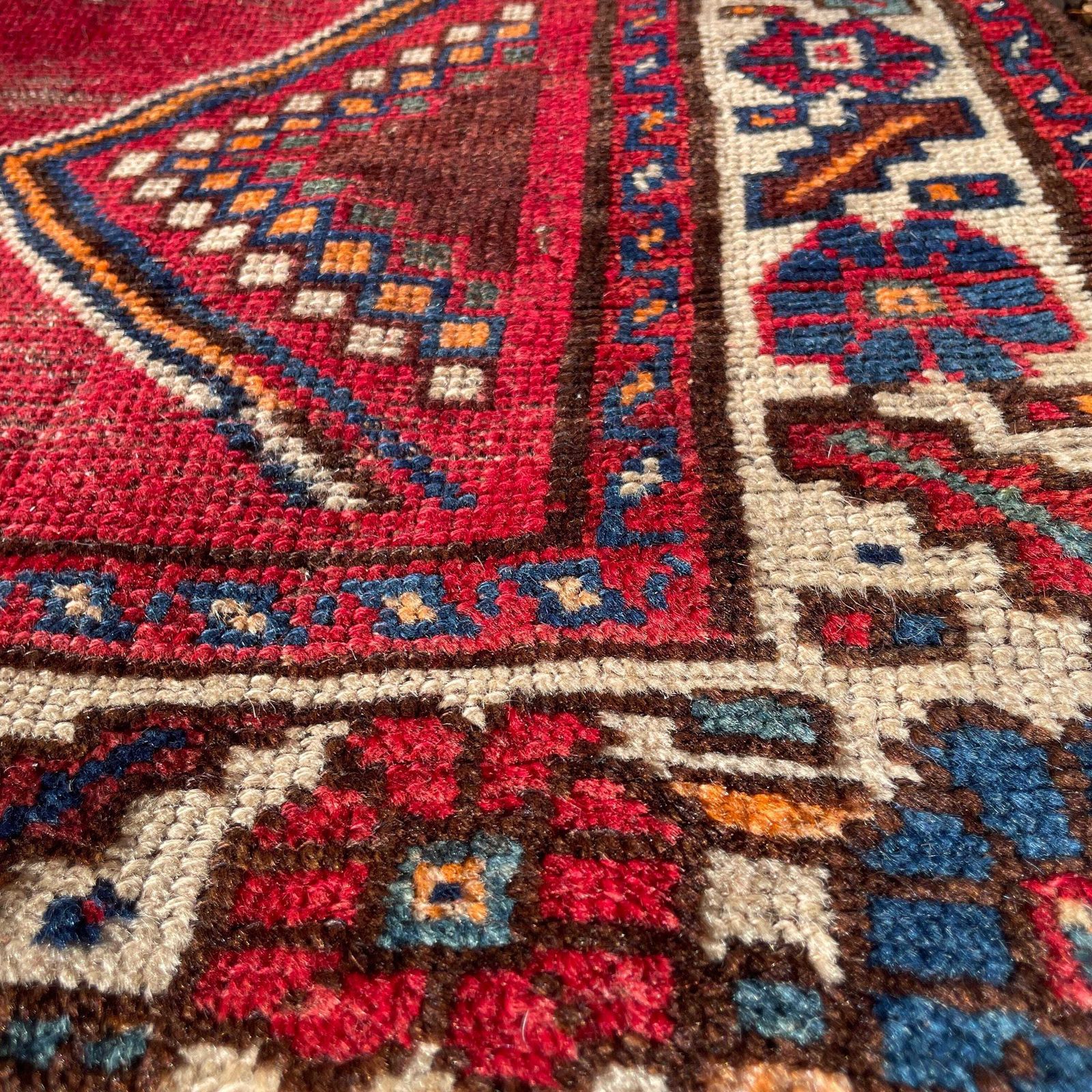 photo for sale Antique Heriz Rug Tribal Runner Hand Knotted Red Early 20th Century Hallway Middle Eastern Floor Rug Low Pile