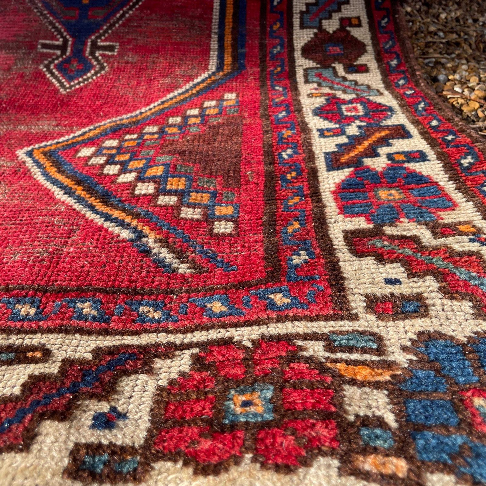 Textiles Antique Heriz Rug Tribal Runner Hand Knotted Red Early 20th Century Hallway Middle Eastern Floor Rug Low Pile photo