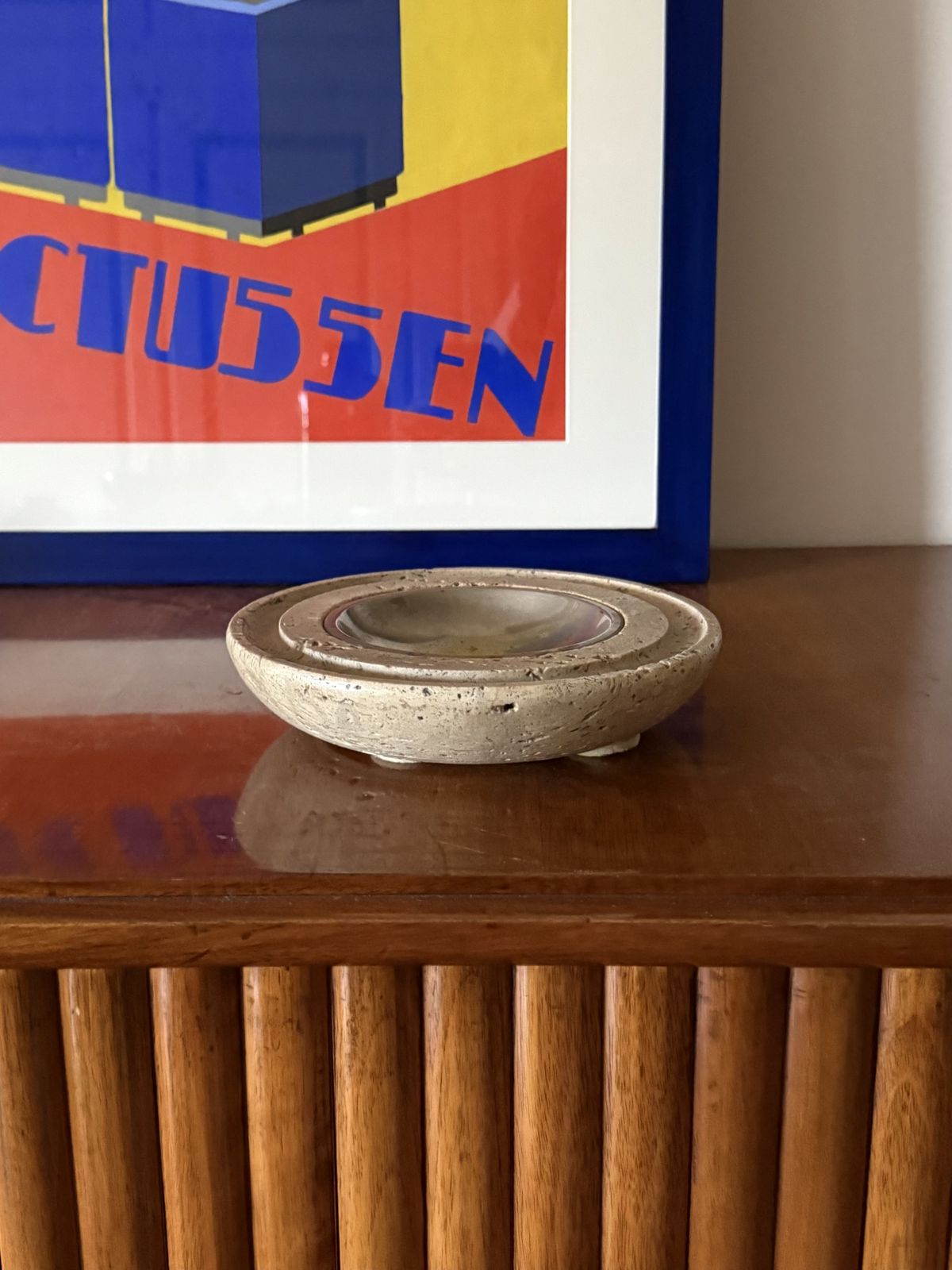 Travertine & Brass Vide Poche / Ashtray, Cerri Nestore, Italy, 1970s photo furniture